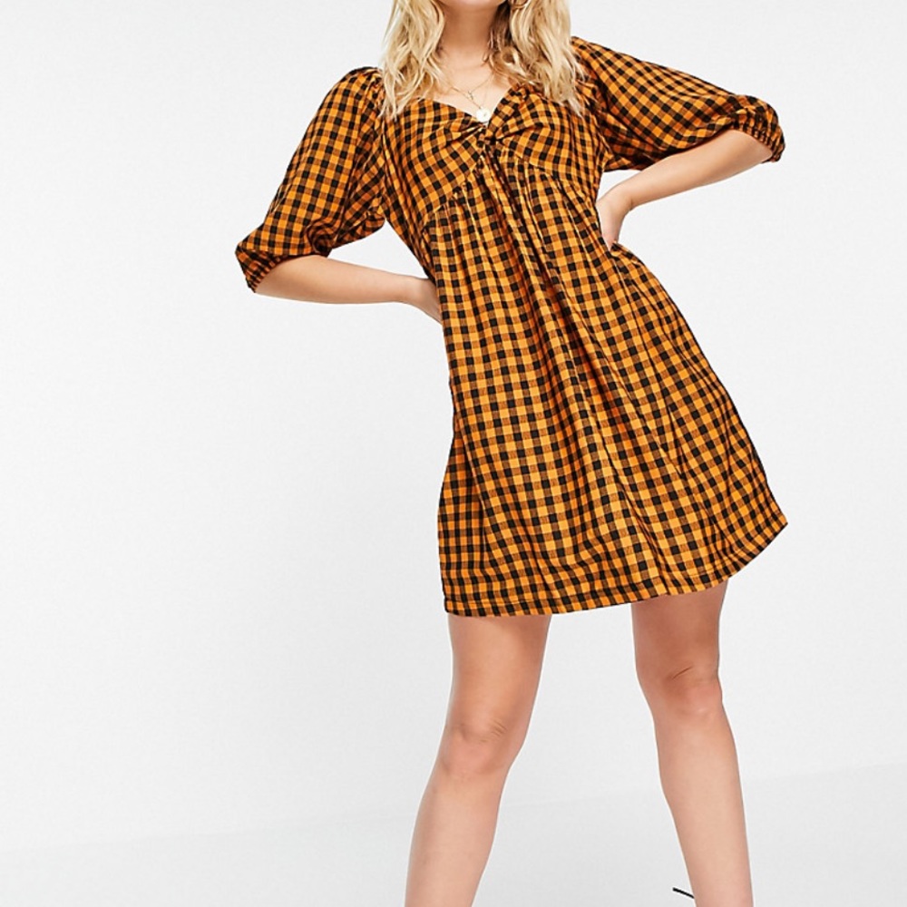 Wednesday’s Girl smock puffy sleeves gingham mini dress small